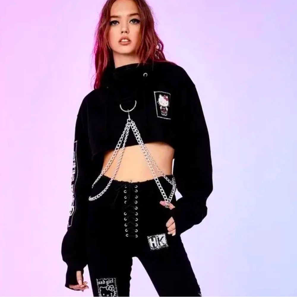 Dolls Kill x Hello Kitty Charming Troublemaker Cropped Hoodie and Jeans Size M